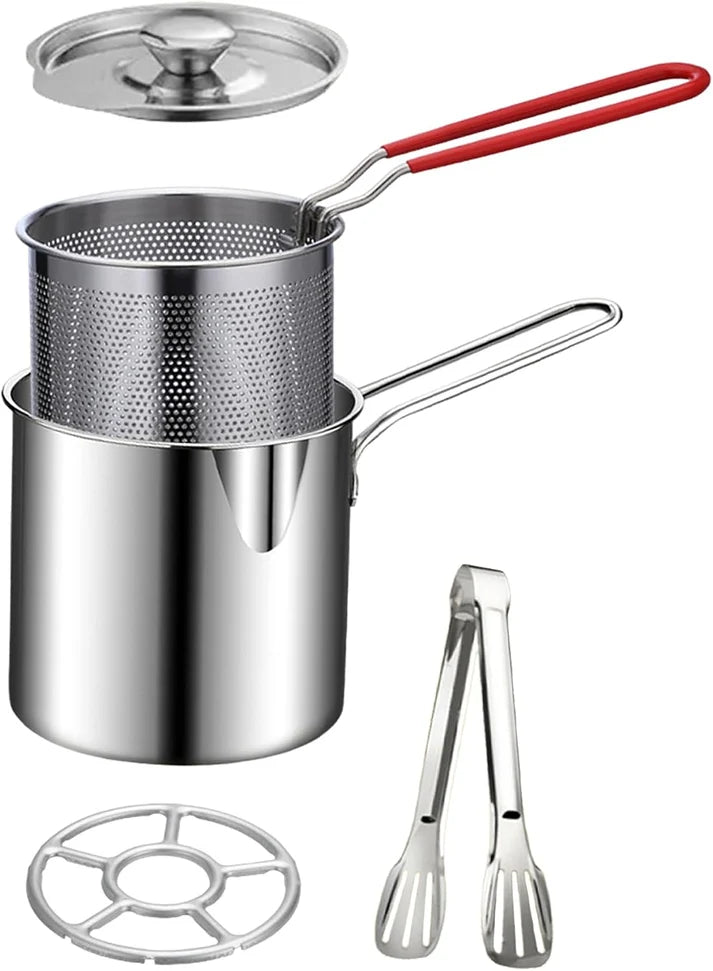 2026π₯π Personal Mini Deep Fryer Set β Stainless Steel Pot with Lift-Out Draining Basket & Food Tongs
