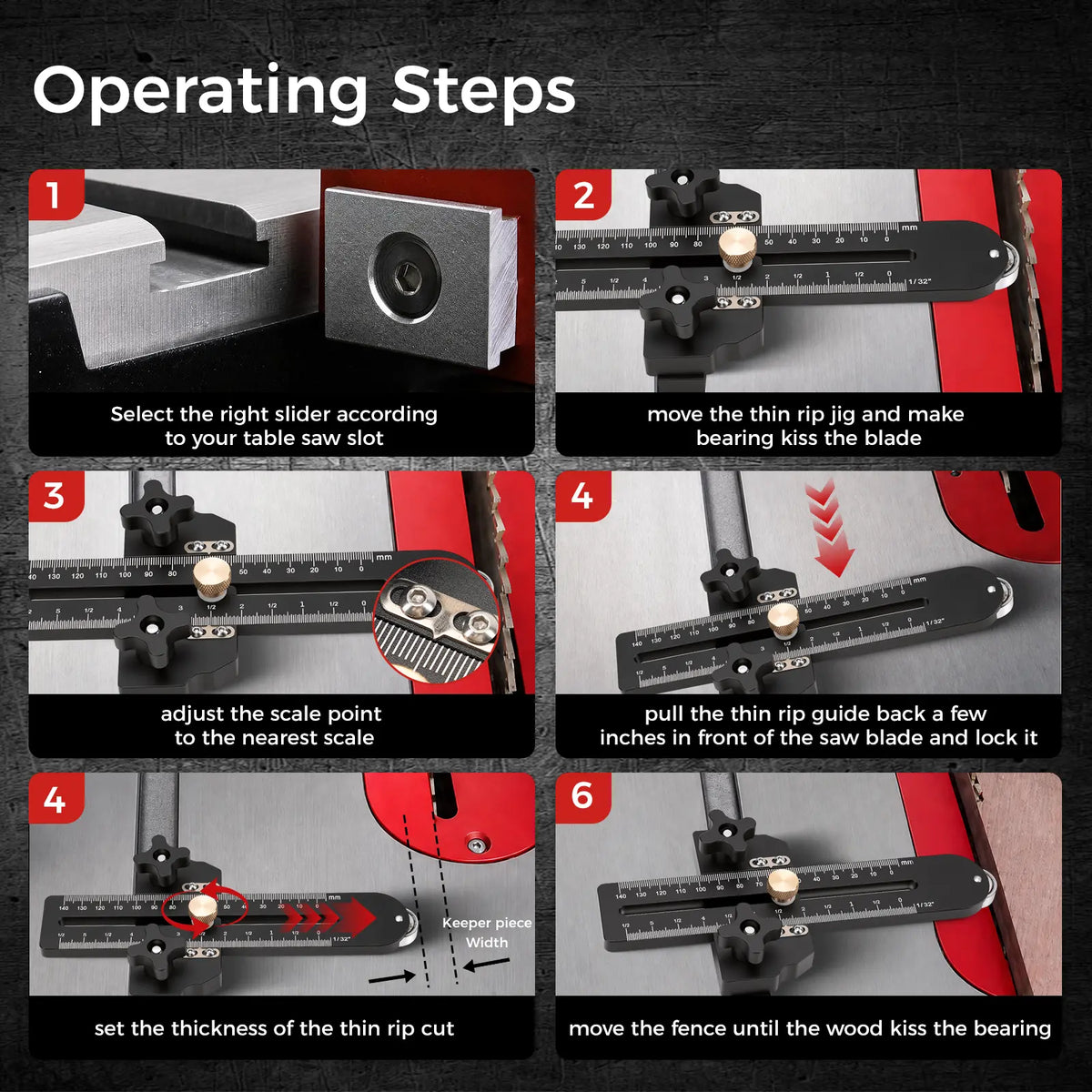 Fast Thin Ripping Guide for Table Saw, Precise Repetitive Narrow Cuts, Adjustable Thin Rip Jig Fits 3/4" x 3/8" T-Track & Miter Slot, Band Saw & Router Table Compatible