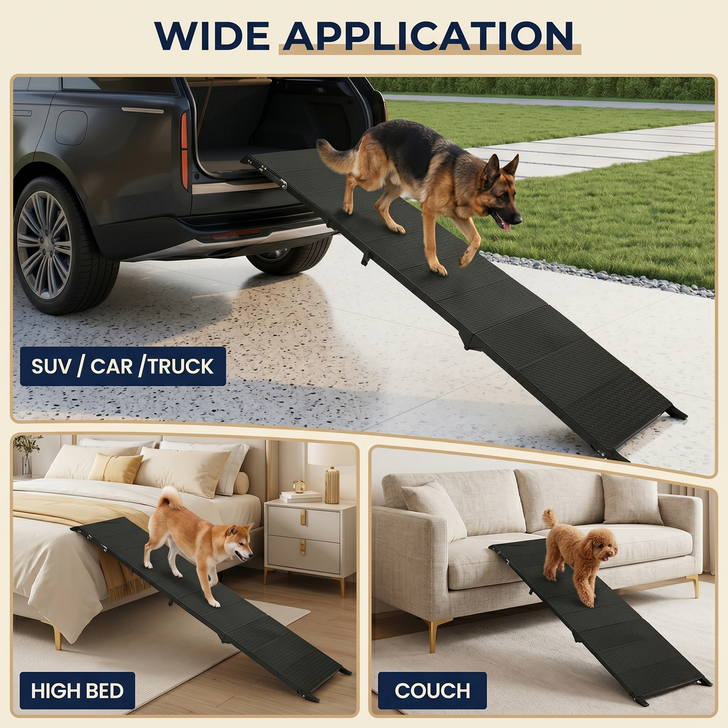 71" Long Folding Dog Ramp for SUV, Truck & Car – Non-Slip Textured Surface, Supports 350 lbs | Portable Pet Ramp for Large Dogs & Senior Joint Relief