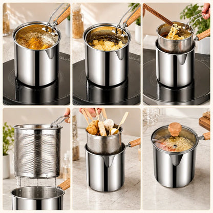 2026🔥🍟 Personal Mini Deep Fryer Set – Stainless Steel Pot with Lift-Out Draining Basket & Food Tongs