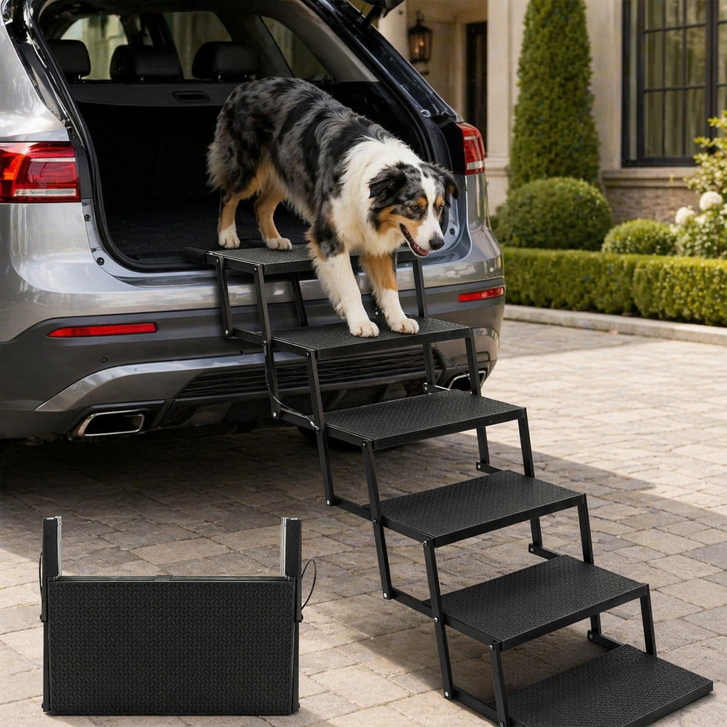 Foldable Dog Stairs for Car, Truck & Bed – 25.6" High 5-Step Lightweight Pet Ramp | Supports 350 lbs | Non-Slip Slip-Resistant Surface | Portable Travel Stairs