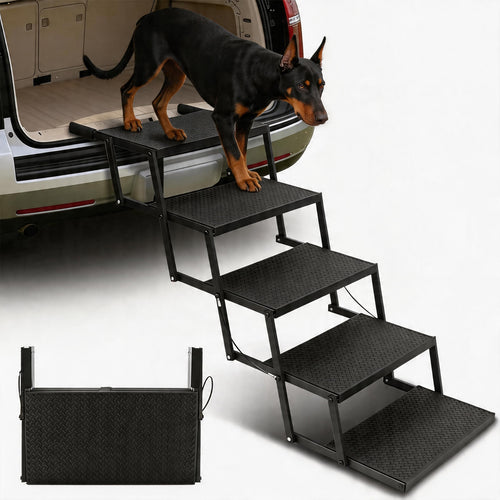 Foldable Dog Stairs for Car, Truck & Bed – 25.6" High 5-Step Lightweight Pet Ramp | Supports 350 lbs | Non-Slip Slip-Resistant Surface | Portable Travel Stairs