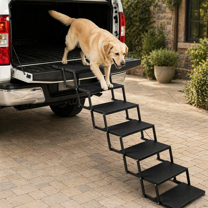 Foldable Dog Stairs for Car, Truck & Bed – 25.6" High 5-Step Lightweight Pet Ramp | Supports 350 lbs | Non-Slip Slip-Resistant Surface | Portable Travel Stairs