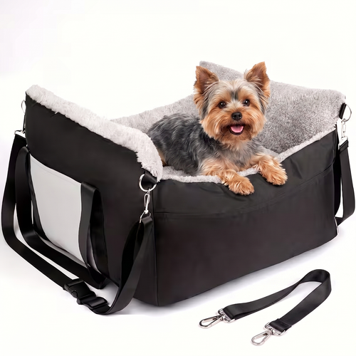 Small Dog Car Seat – Clip-On Safety Leash, Washable Cushion, Adjustable Straps | Soft Booster Travel Bed for Small Dogs & Cats up to 25 lbs | Bud Pink