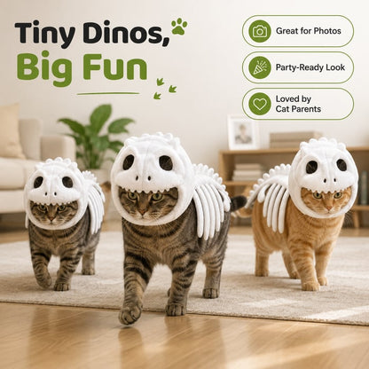🔥 HOT SALE 🔥🦖 Glow-in-the-Dark Dinosaur Skeleton Cat Costume — Let Your Kitty Roar at Night! ✨