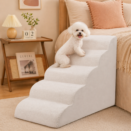 Extra Wide Foam Dog Stairs 5-Step – High-Density Foam Pet Steps with Non-Slip Bottom, Soft Cushioned Ramp for High Beds, Couches & Sofas | Ideal for Injured, Older Dogs & Cats | 6 Colors