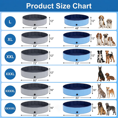 Foldable Dog Pool 48" × 12" – Hard PVC Pet Swimming Pool with Built-In Drainage | Lightweight Summer Cooldown Bath for Small & Medium Dogs | Deep Blue