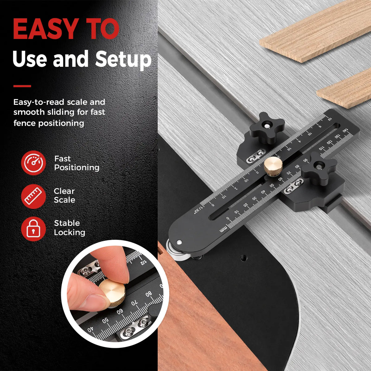 Fast Thin Ripping Guide for Table Saw, Precise Repetitive Narrow Cuts, Adjustable Thin Rip Jig Fits 3/4" x 3/8" T-Track & Miter Slot, Band Saw & Router Table Compatible