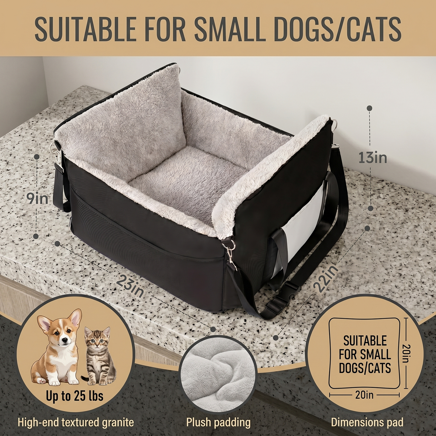 Small Dog Car Seat – Clip-On Safety Leash, Washable Cushion, Adjustable Straps | Soft Booster Travel Bed for Small Dogs & Cats up to 25 lbs | Bud Pink