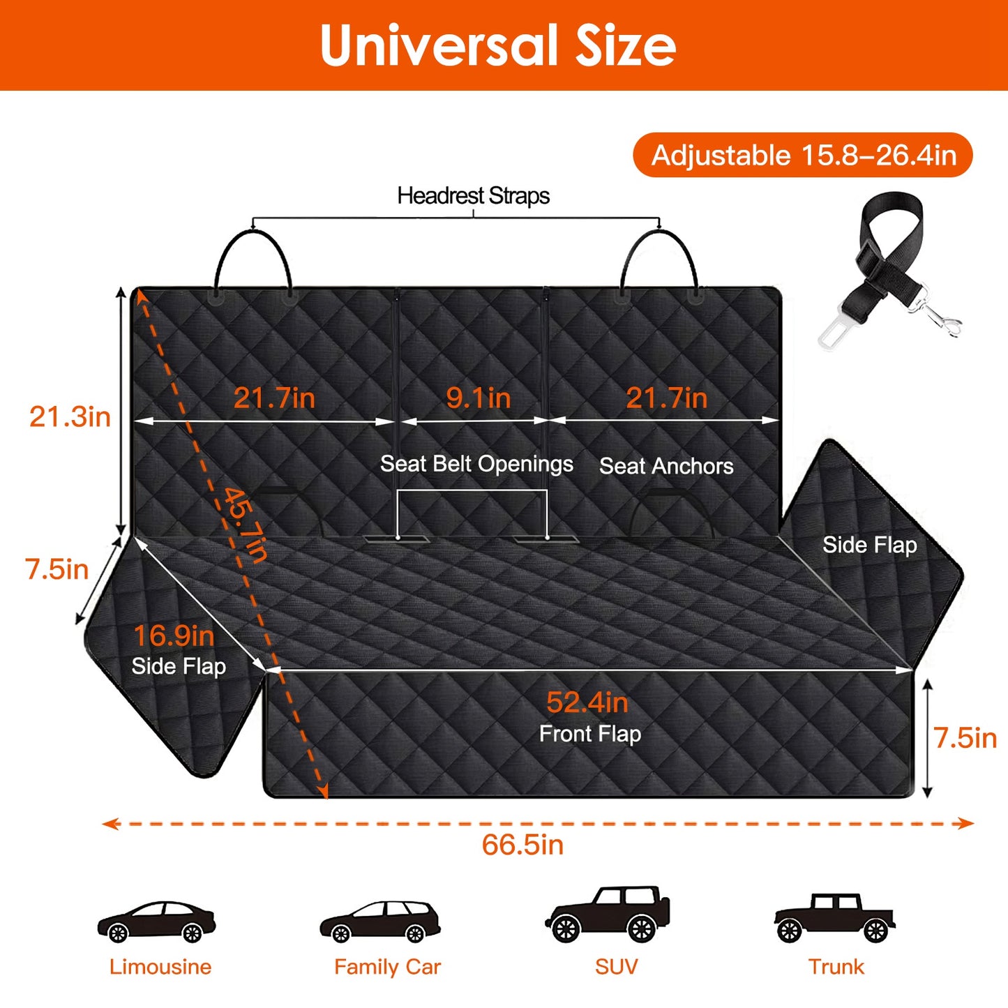 Waterproof Dog Car Seat Cover for SUVs, Trucks & Cars – 600D Oxford Heavy-Duty Rear Bench Protector with Non-Slip Backing & Seat Belt | Universal Fit for Large Dogs