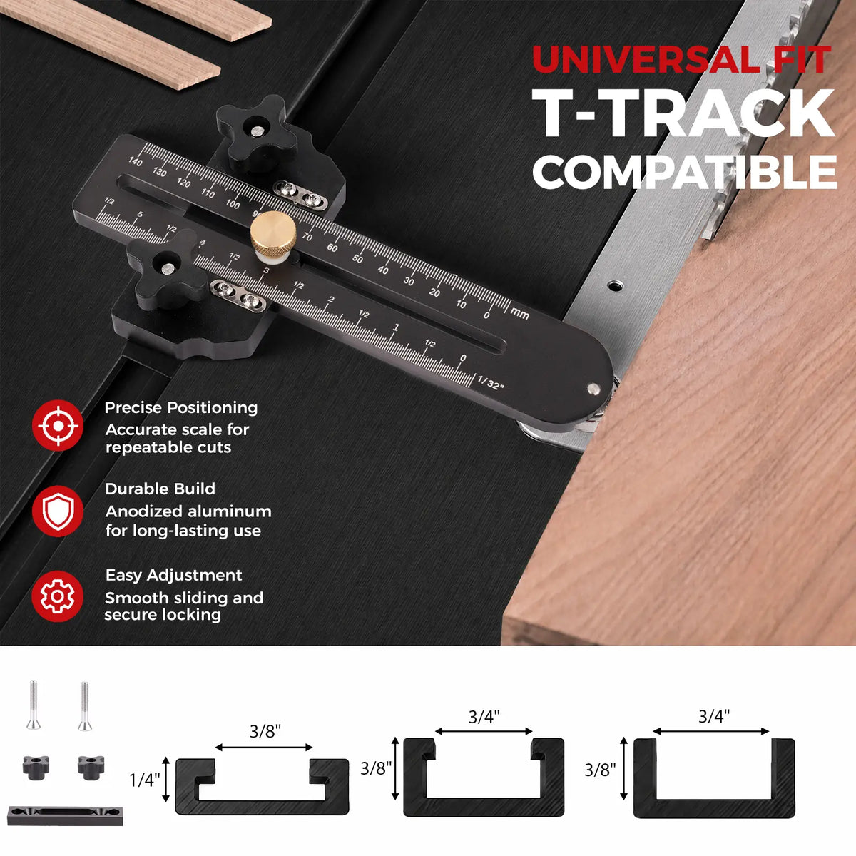 Fast Thin Ripping Guide for Table Saw, Precise Repetitive Narrow Cuts, Adjustable Thin Rip Jig Fits 3/4" x 3/8" T-Track & Miter Slot, Band Saw & Router Table Compatible