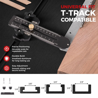 Fast Thin Ripping Guide for Table Saw, Precise Repetitive Narrow Cuts, Adjustable Thin Rip Jig Fits 3/4" x 3/8" T-Track & Miter Slot, Band Saw & Router Table Compatible