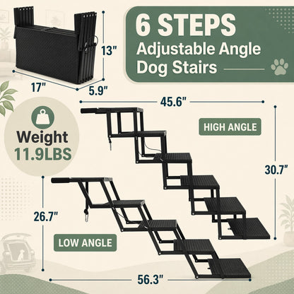 Foldable Dog Stairs for Car, Truck & Bed – 25.6" High 5-Step Lightweight Pet Ramp | Supports 350 lbs | Non-Slip Slip-Resistant Surface | Portable Travel Stairs