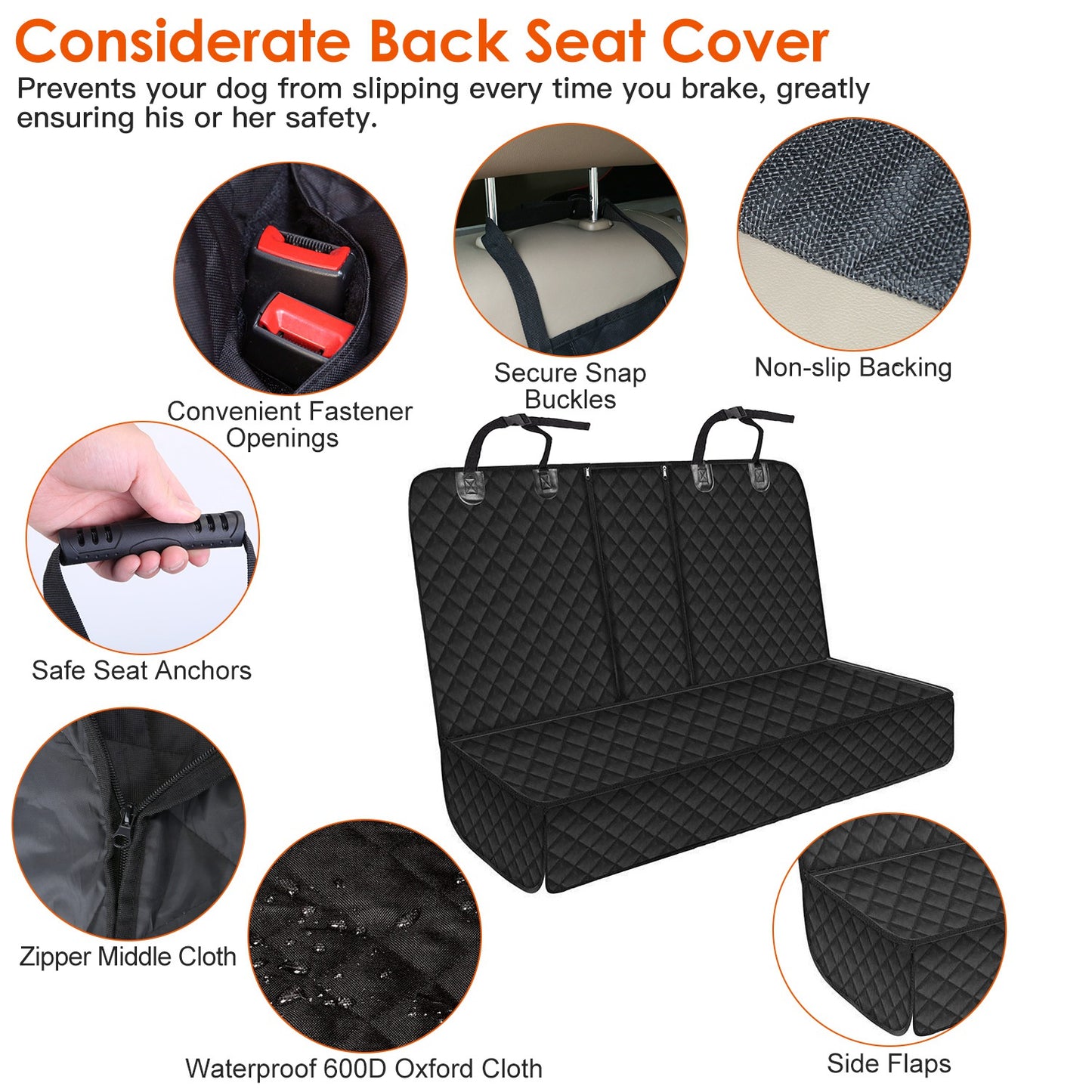 Waterproof Dog Car Seat Cover for SUVs, Trucks & Cars – 600D Oxford Heavy-Duty Rear Bench Protector with Non-Slip Backing & Seat Belt | Universal Fit for Large Dogs