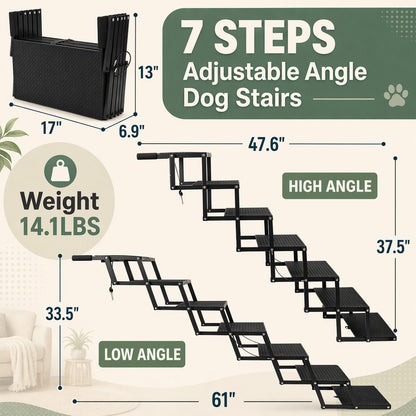 Foldable Dog Stairs for Car, Truck & Bed – 25.6" High 5-Step Lightweight Pet Ramp | Supports 350 lbs | Non-Slip Slip-Resistant Surface | Portable Travel Stairs