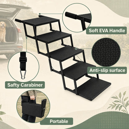 Foldable Dog Stairs for Car, Truck & Bed – 25.6" High 5-Step Lightweight Pet Ramp | Supports 350 lbs | Non-Slip Slip-Resistant Surface | Portable Travel Stairs