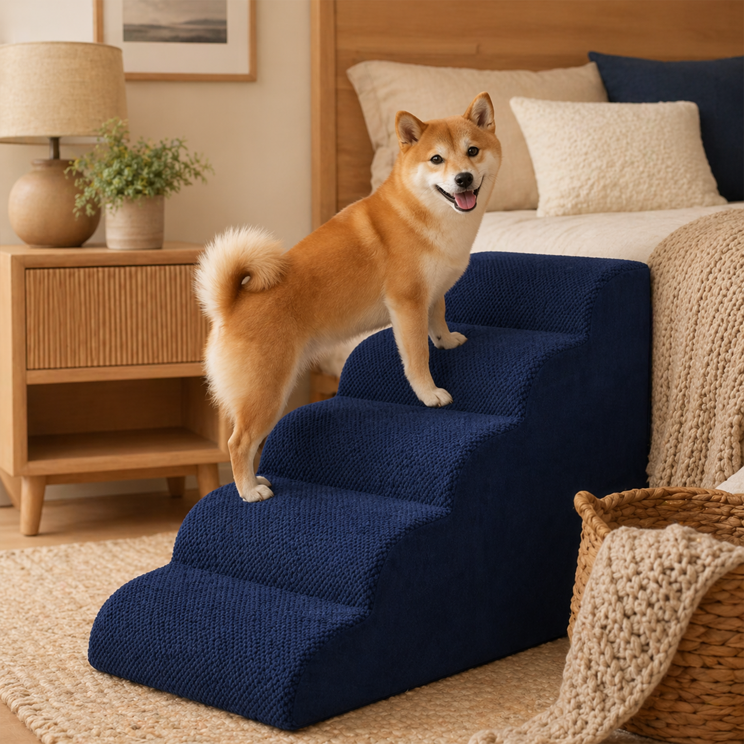 Extra Wide Foam Dog Stairs 5-Step – High-Density Foam Pet Steps with Non-Slip Bottom, Soft Cushioned Ramp for High Beds, Couches & Sofas | Ideal for Injured, Older Dogs & Cats | 6 Colors
