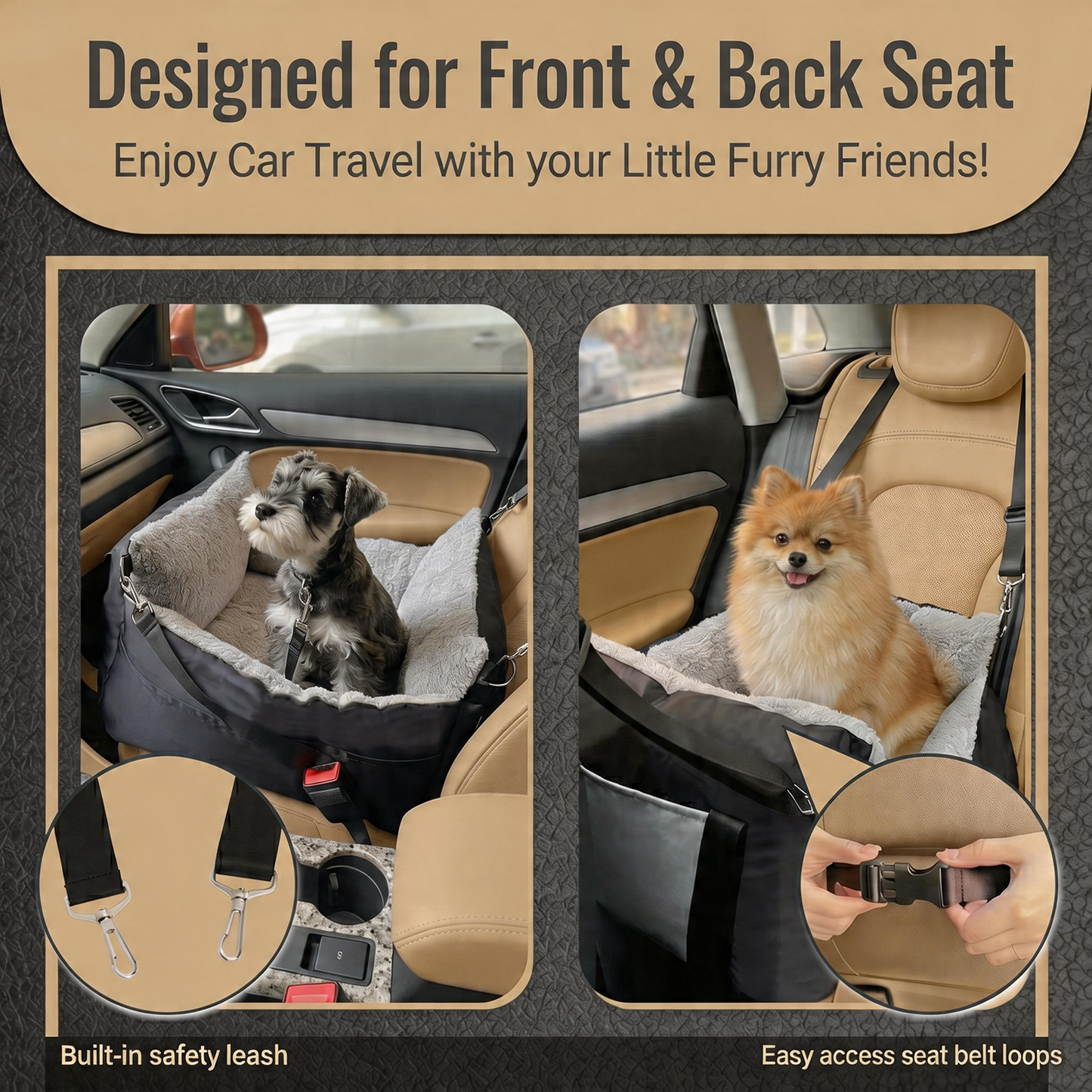 Small Dog Car Seat – Clip-On Safety Leash, Washable Cushion, Adjustable Straps | Soft Booster Travel Bed for Small Dogs & Cats up to 25 lbs | Bud Pink
