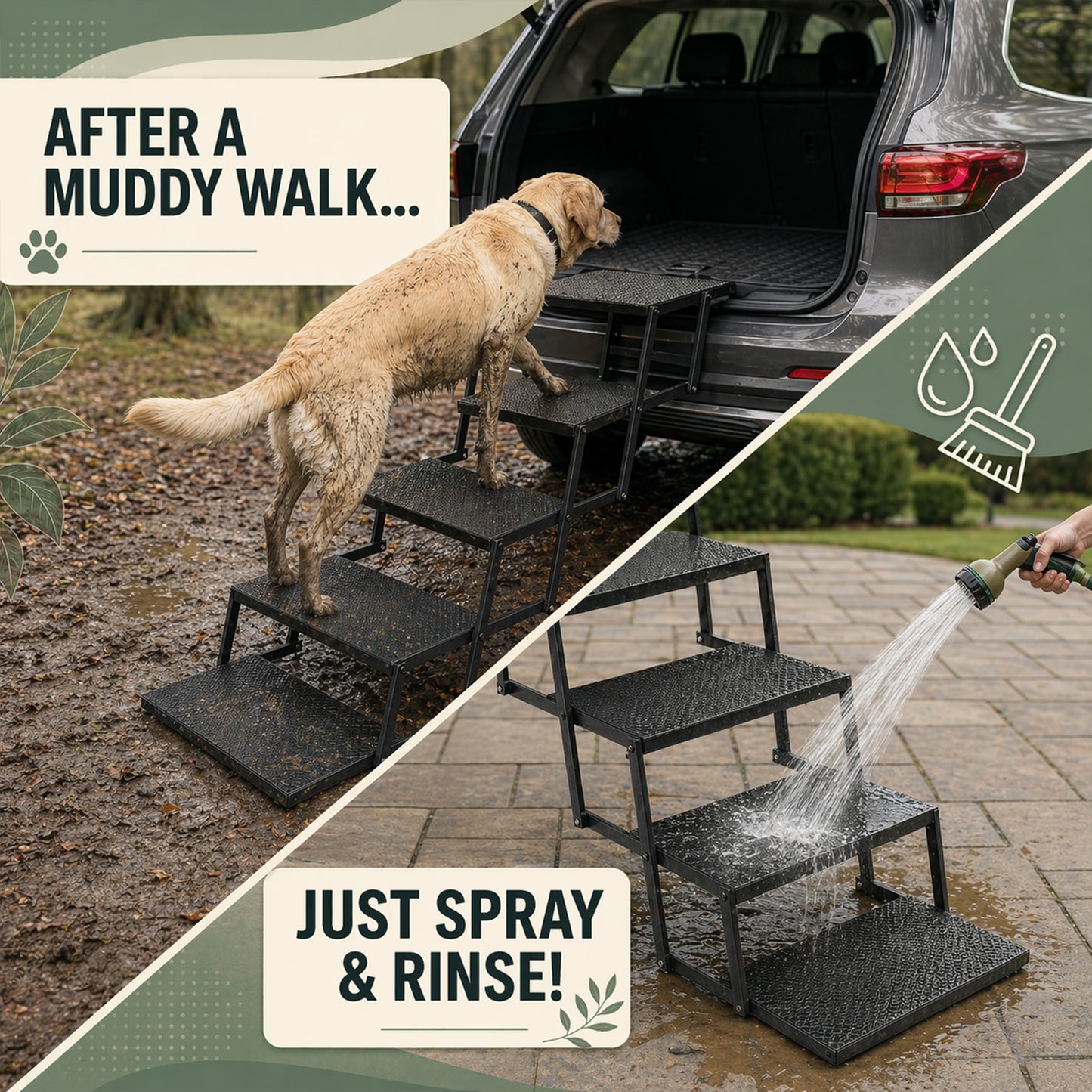 Foldable Dog Stairs for Car, Truck & Bed – 25.6" High 5-Step Lightweight Pet Ramp | Supports 350 lbs | Non-Slip Slip-Resistant Surface | Portable Travel Stairs