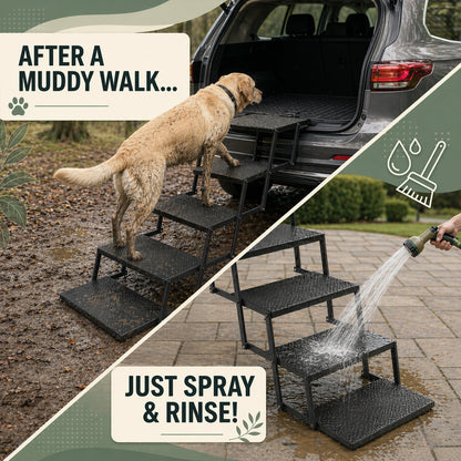 Foldable Dog Stairs for Car, Truck & Bed – 25.6" High 5-Step Lightweight Pet Ramp | Supports 350 lbs | Non-Slip Slip-Resistant Surface | Portable Travel Stairs
