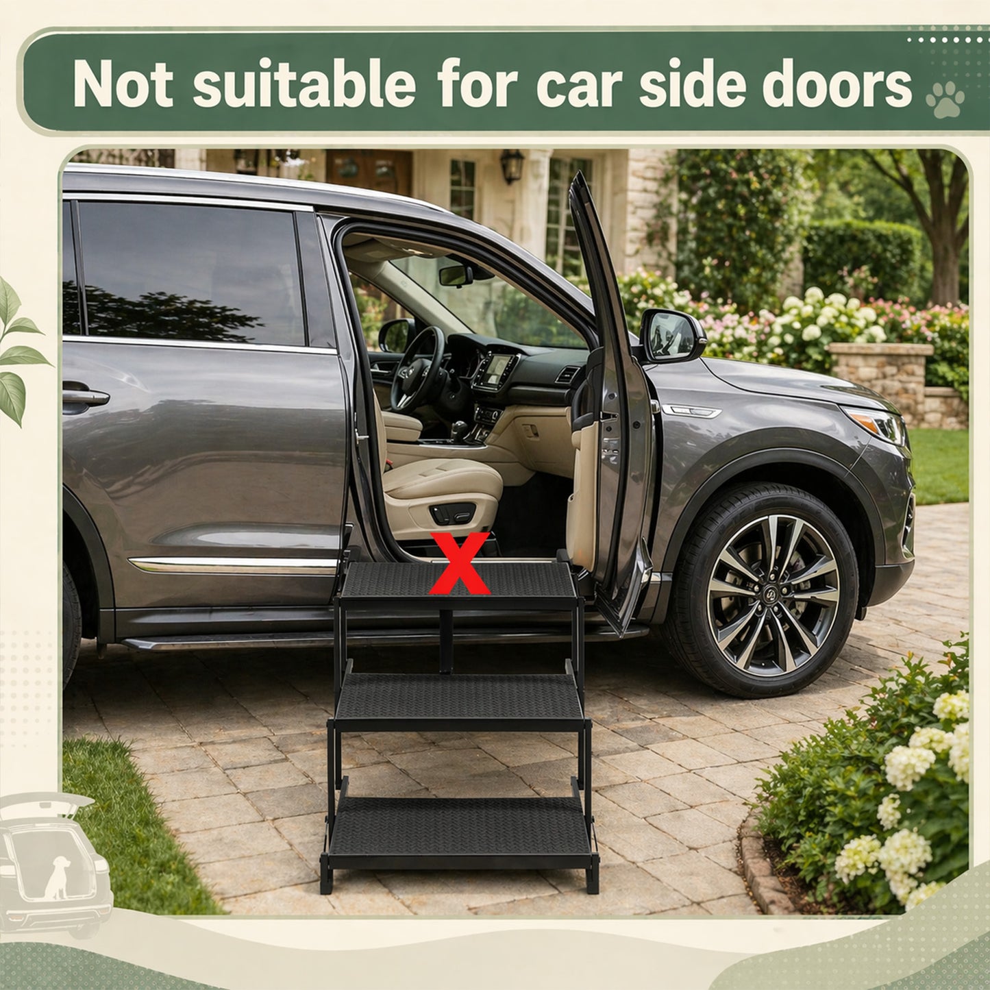 Foldable Dog Stairs for Car, Truck & Bed – 25.6" High 5-Step Lightweight Pet Ramp | Supports 350 lbs | Non-Slip Slip-Resistant Surface | Portable Travel Stairs