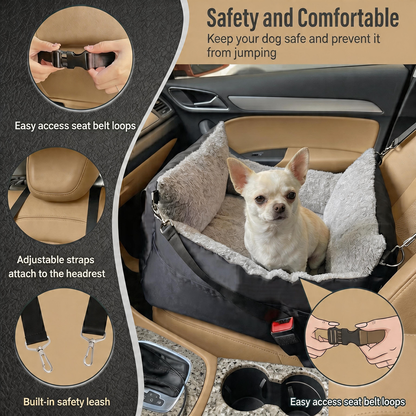 Small Dog Car Seat – Clip-On Safety Leash, Washable Cushion, Adjustable Straps | Soft Booster Travel Bed for Small Dogs & Cats up to 25 lbs | Bud Pink