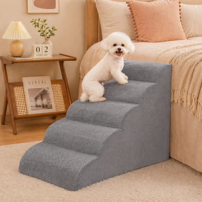 Extra Wide Foam Dog Stairs 5-Step – High-Density Foam Pet Steps with Non-Slip Bottom, Soft Cushioned Ramp for High Beds, Couches & Sofas | Ideal for Injured, Older Dogs & Cats | 6 Colors