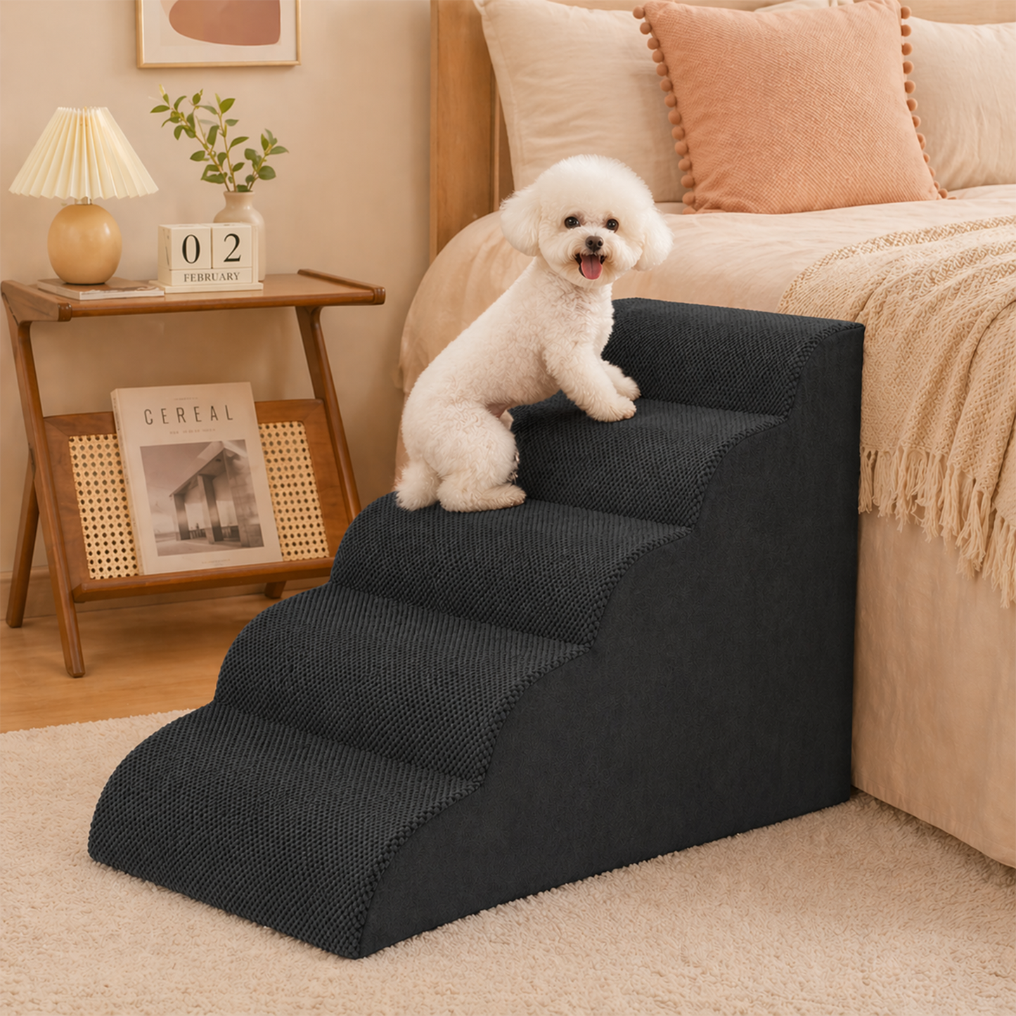 Extra Wide Foam Dog Stairs 5-Step – High-Density Foam Pet Steps with Non-Slip Bottom, Soft Cushioned Ramp for High Beds, Couches & Sofas | Ideal for Injured, Older Dogs & Cats | 6 Colors