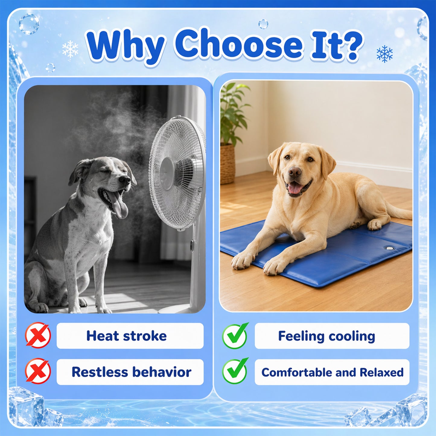Water-Infused Cooling Pet Mat – Thickened PVC Ice-Cooling Pad for Cats & Dogs, No Refrigeration Needed | Wear-Resistant Summer Heat Relief Pet Bed | 2 Sizes: 40×50cm / 50×90cm | Blue