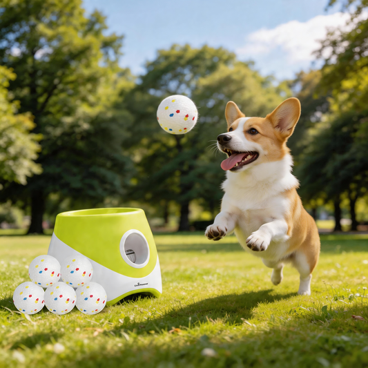 Automatic Dog Ball Launcher – Rechargeable Interactive Fetch Machine with 3 Distance Settings (20/33/46 ft) & 6 ETPU Balls | Indoor & Outdoor Play for Small to Medium Dogs