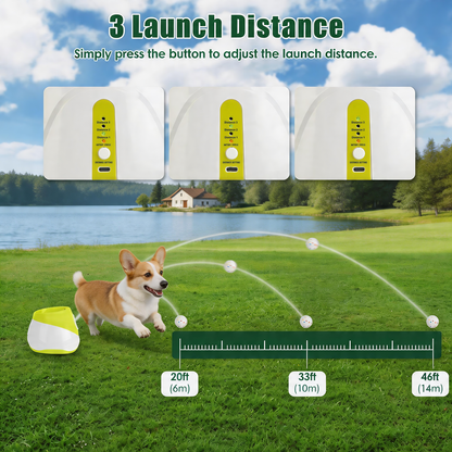 Automatic Dog Ball Launcher – Rechargeable Interactive Fetch Machine with 3 Distance Settings (20/33/46 ft) & 6 ETPU Balls | Indoor & Outdoor Play for Small to Medium Dogs