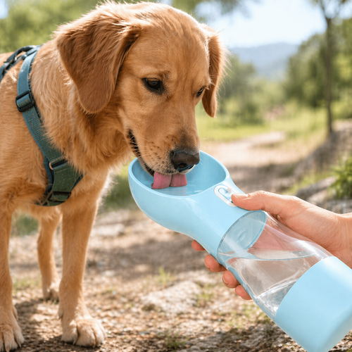 2-in-1 Portable Dog Water & Food Dispenser – Leak-Proof Push-Button Release, FDA Food-Grade ABS | 258 ml Water + 200 ml Food | Ideal for Walks, Hiking & Road Trips