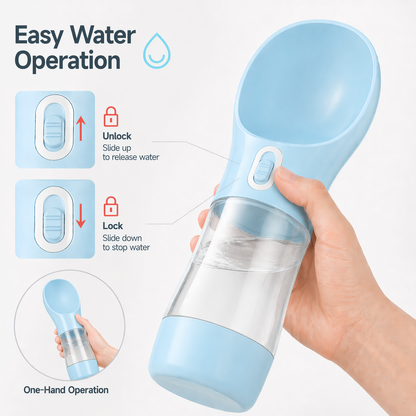 2-in-1 Portable Dog Water & Food Dispenser – Leak-Proof Push-Button Release, FDA Food-Grade ABS | 258 ml Water + 200 ml Food | Ideal for Walks, Hiking & Road Trips