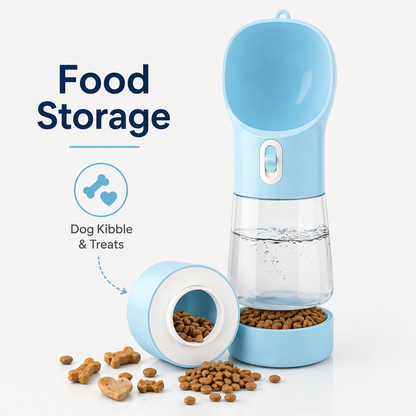 2-in-1 Portable Dog Water & Food Dispenser – Leak-Proof Push-Button Release, FDA Food-Grade ABS | 258 ml Water + 200 ml Food | Ideal for Walks, Hiking & Road Trips