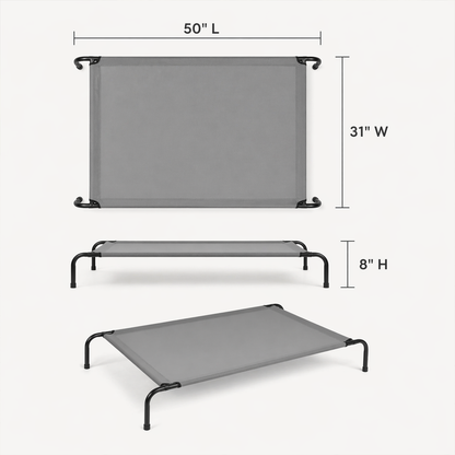 Elevated Dog Bed, Raised Pet Cot with Breathable Textilene Mesh & Powder-Coated Steel Frame, 50"x31"x8", Cooling & Non-Slip Outdoor/Indoor Bed for Large Dogs up to 80 lbs, Light Gray