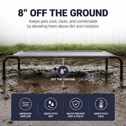 Elevated Dog Bed, Raised Pet Cot with Breathable Textilene Mesh & Powder-Coated Steel Frame, 50"x31"x8", Cooling & Non-Slip Outdoor/Indoor Bed for Large Dogs up to 80 lbs, Light Gray