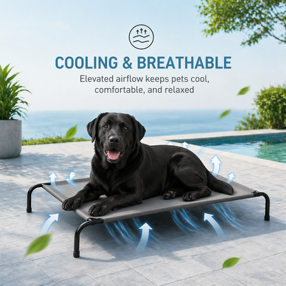 Elevated Dog Bed, Raised Pet Cot with Breathable Textilene Mesh & Powder-Coated Steel Frame, 50"x31"x8", Cooling & Non-Slip Outdoor/Indoor Bed for Large Dogs up to 80 lbs, Light Gray