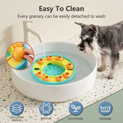 Dog Puzzle Slow Feeder Bowl – 8-Wheel Treat Dispensing IQ Toy for Small, Medium & Large Dogs | Food-Grade PP, Non-Slip Base | Anti-Gulp, Brain Training, Mental Enrichment