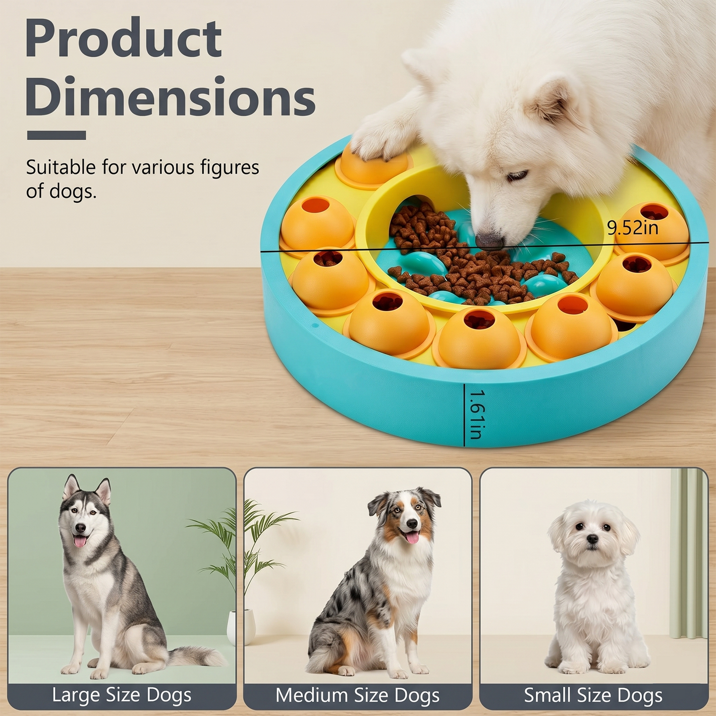 Dog Puzzle Slow Feeder Bowl – 8-Wheel Treat Dispensing IQ Toy for Small, Medium & Large Dogs | Food-Grade PP, Non-Slip Base | Anti-Gulp, Brain Training, Mental Enrichment