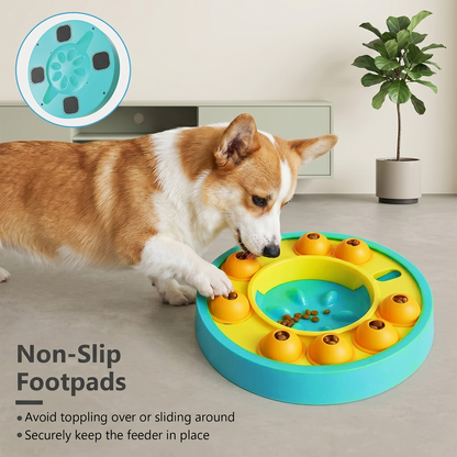 Dog Puzzle Slow Feeder Bowl – 8-Wheel Treat Dispensing IQ Toy for Small, Medium & Large Dogs | Food-Grade PP, Non-Slip Base | Anti-Gulp, Brain Training, Mental Enrichment