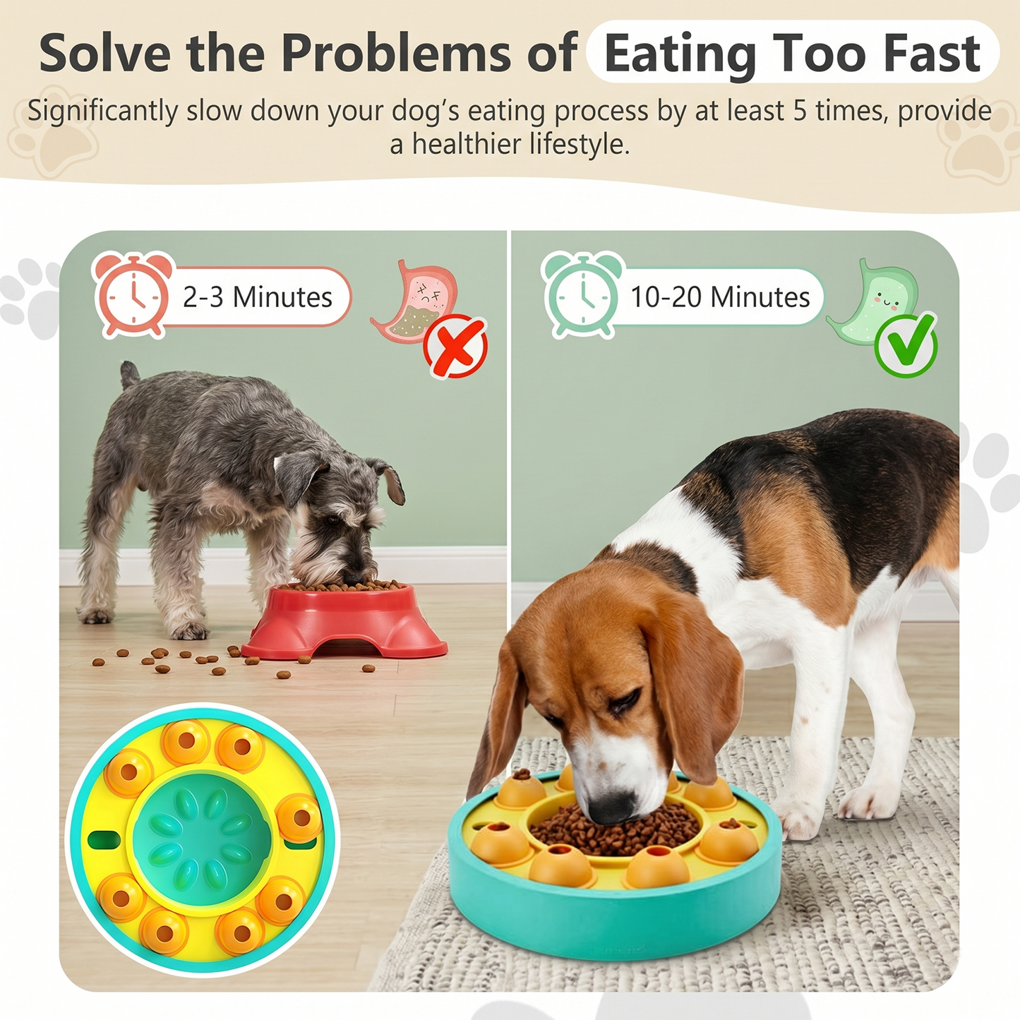 Dog Puzzle Slow Feeder Bowl – 8-Wheel Treat Dispensing IQ Toy for Small, Medium & Large Dogs | Food-Grade PP, Non-Slip Base | Anti-Gulp, Brain Training, Mental Enrichment