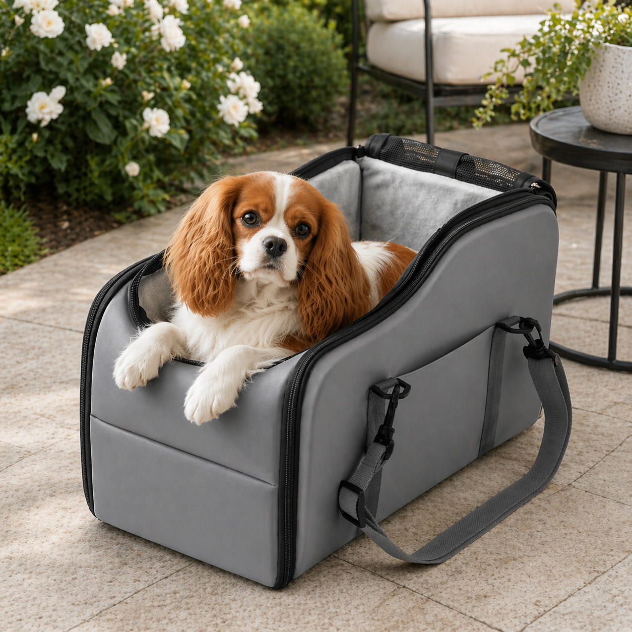 Center Console Dog Car Seat – Double Safety Tethers, Washable Cushion & Storage Pocket | Elevated Booster for Small Dogs up to 25 lbs | Pink
