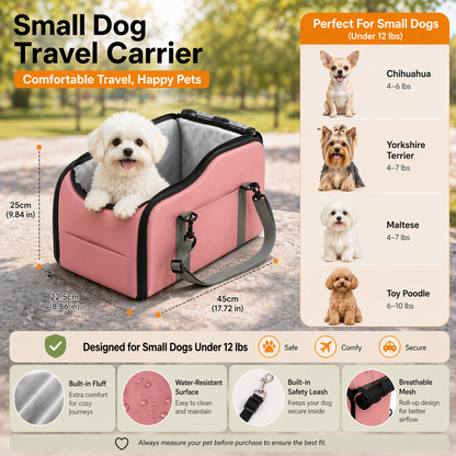 Center Console Dog Car Seat – Double Safety Tethers, Washable Cushion & Storage Pocket | Elevated Booster for Small Dogs up to 25 lbs | Pink