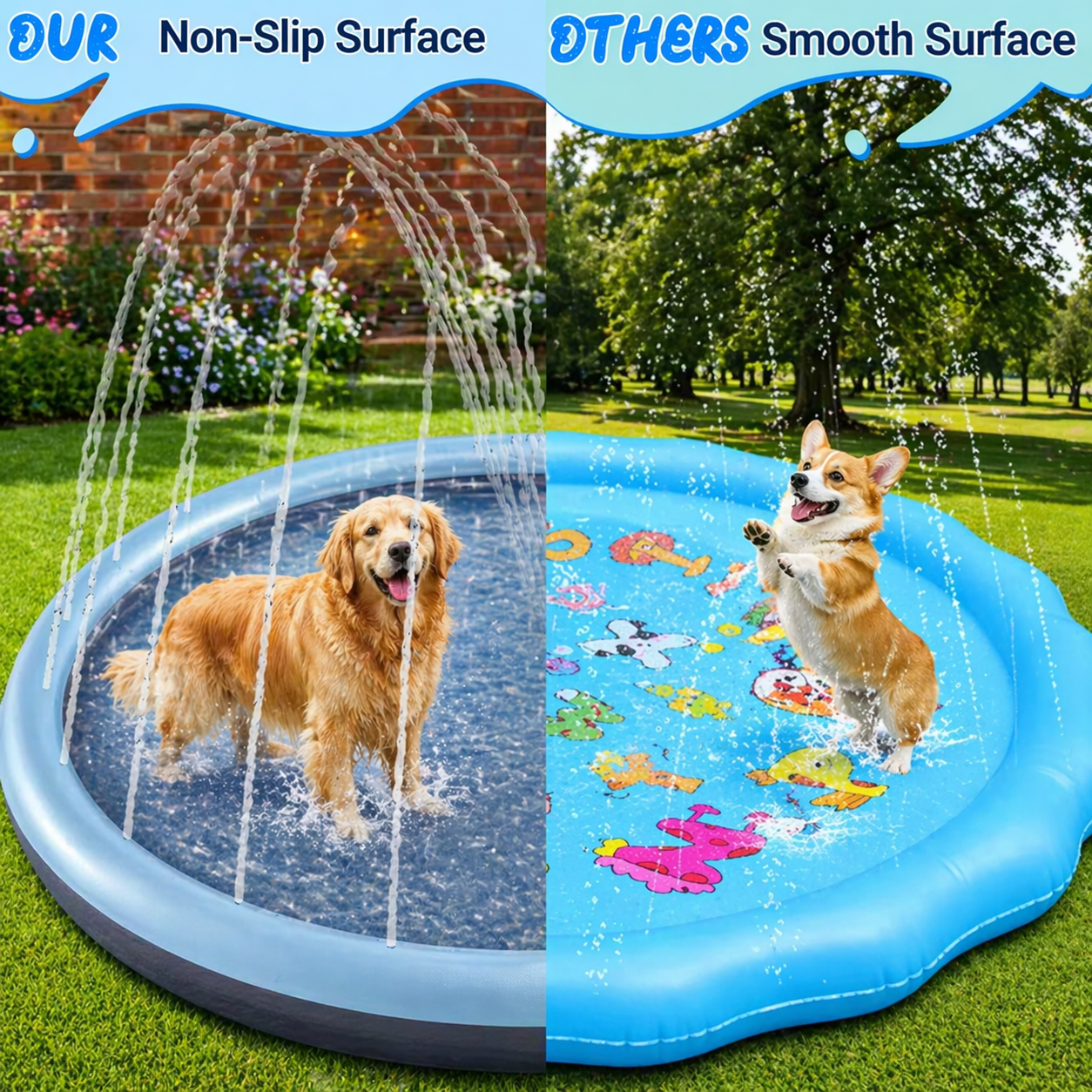 Outdoor Dog Splash Pad – Durable Summer Water Play Mat, Fun Sprinkler for Pets & Kids | Perfect for Backyard Cooldowns | 2 Sizes: 59" / 67" | Blue