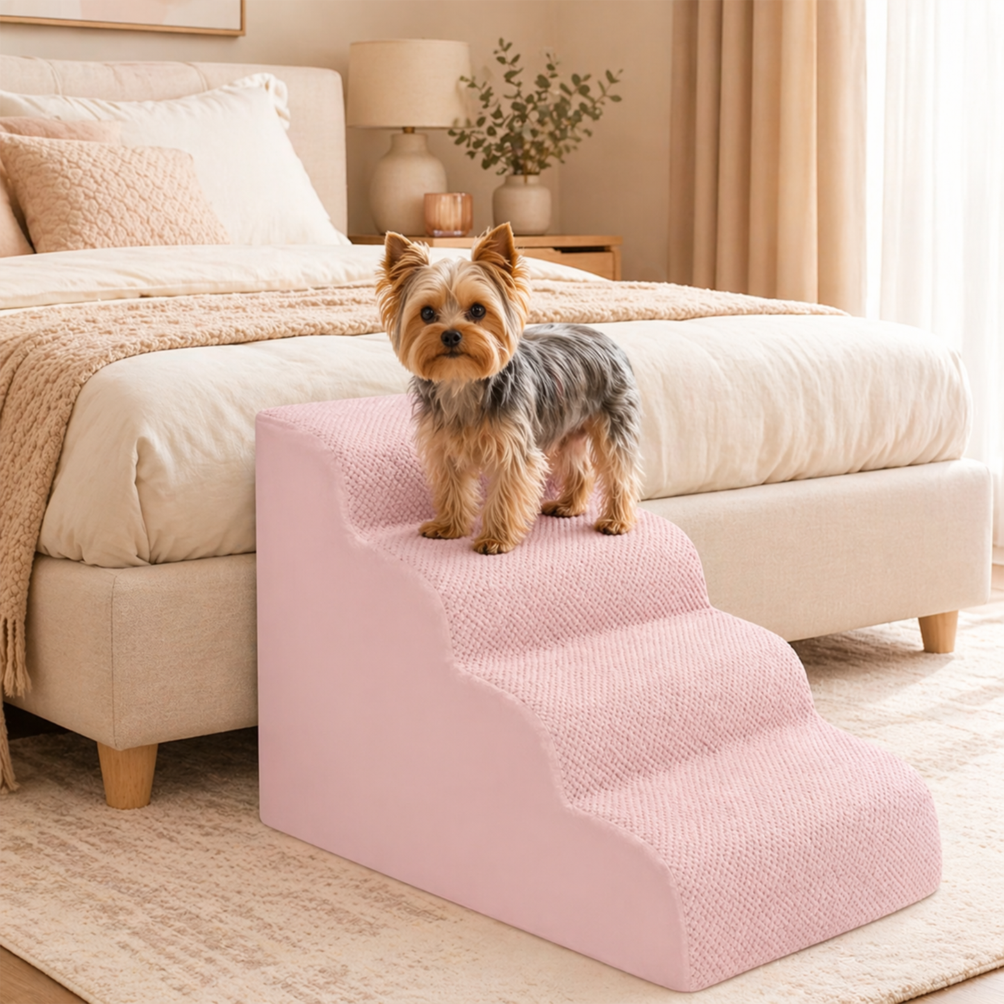Extra Wide Foam Dog Stairs – High-Density Foam Pet Steps with Non-Slip Bottom, Soft Cushioned Ramp | 2/3/4 Steps for High Beds, Couches & Sofas | Ideal for Injured, Elderly & Small Dogs | 6 Colors