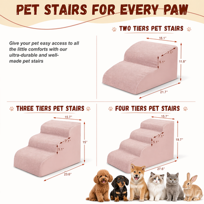 Extra Wide Foam Dog Stairs – High-Density Foam Pet Steps with Non-Slip Bottom, Soft Cushioned Ramp | 2/3/4 Steps for High Beds, Couches & Sofas | Ideal for Injured, Elderly & Small Dogs | 6 Colors