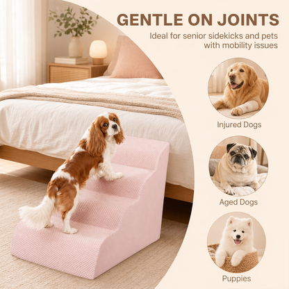 Extra Wide Foam Dog Stairs – High-Density Foam Pet Steps with Non-Slip Bottom, Soft Cushioned Ramp | 2/3/4 Steps for High Beds, Couches & Sofas | Ideal for Injured, Elderly & Small Dogs | 6 Colors