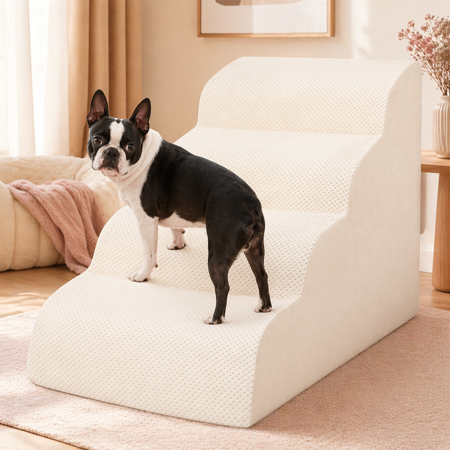 Extra Wide Foam Dog Stairs – High-Density Foam Pet Steps with Non-Slip Bottom, Soft Cushioned Ramp | 2/3/4 Steps for High Beds, Couches & Sofas | Ideal for Injured, Elderly & Small Dogs | 6 Colors