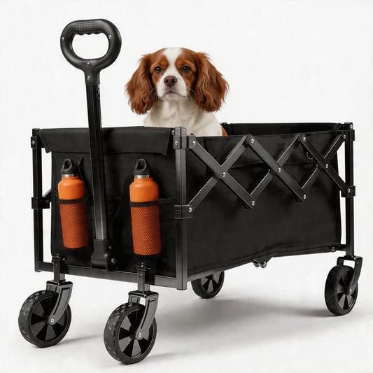 Collapsible Wagon Pet Cart with Wheels – Foldable Grocery Dog & Cat Cart for Garden, Shopping, Camping & Sports | Heavy-Duty Frame for Pets & Gear | Black