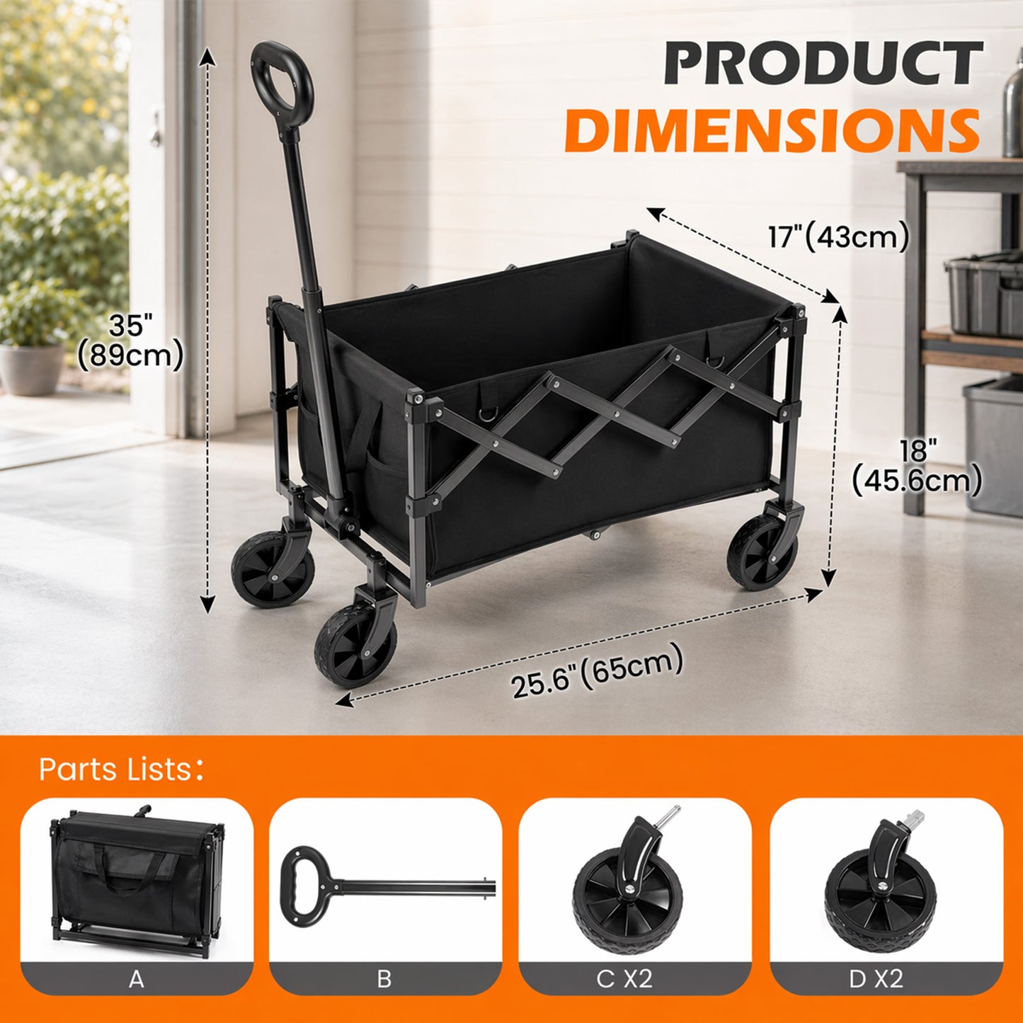 Collapsible Wagon Pet Cart with Wheels – Foldable Grocery Dog & Cat Cart for Garden, Shopping, Camping & Sports | Heavy-Duty Frame for Pets & Gear | Black